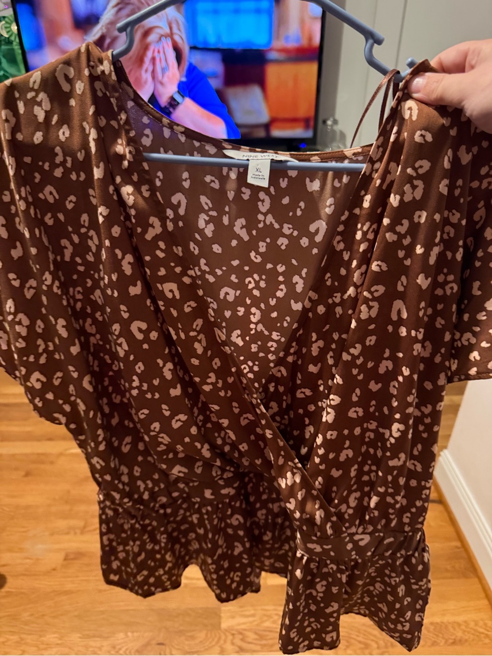 Nine West Brown Leopard-Print Surplice Blouse